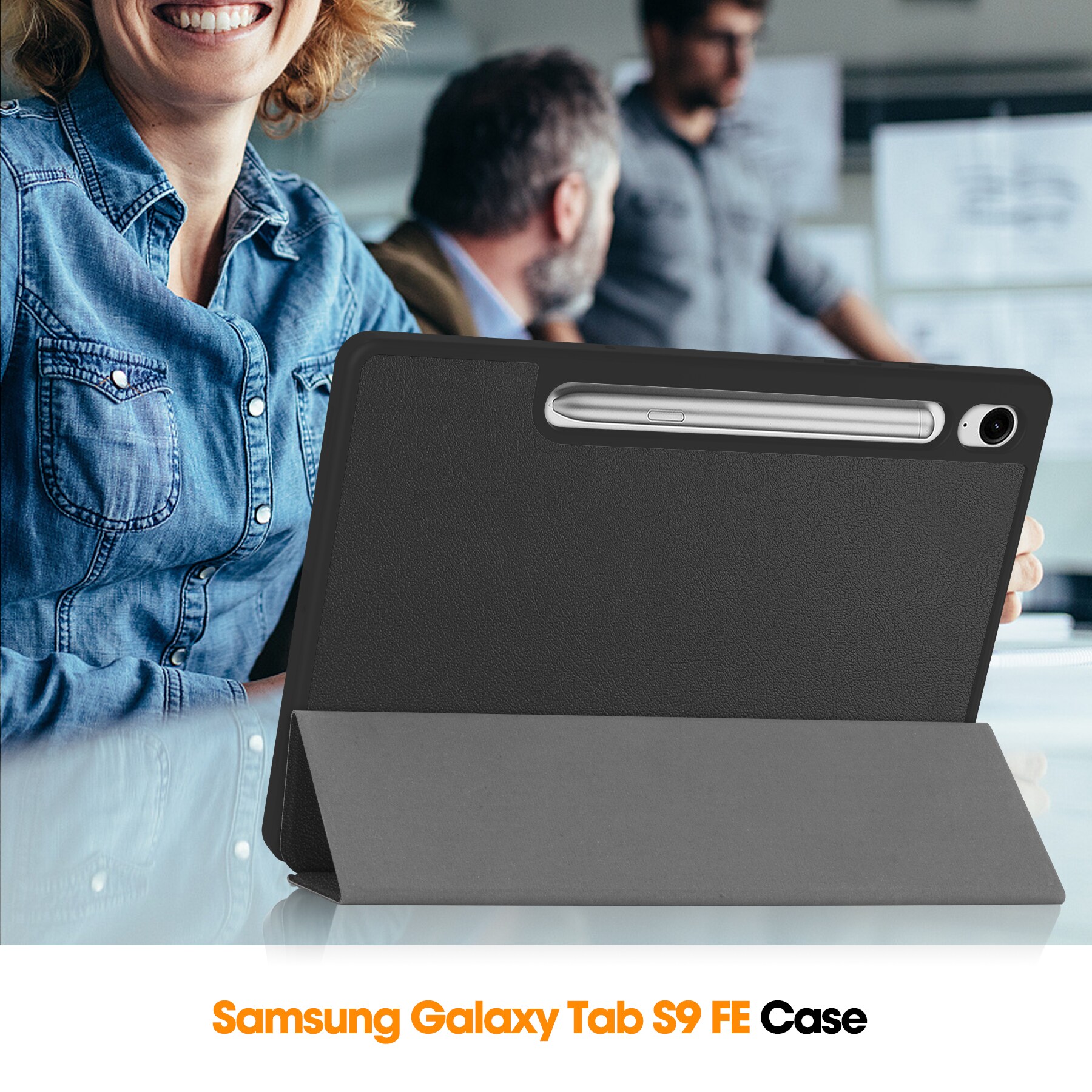 Samsung Galaxy Tab S10 Lite Tri-fold etui med penneholder, Sort