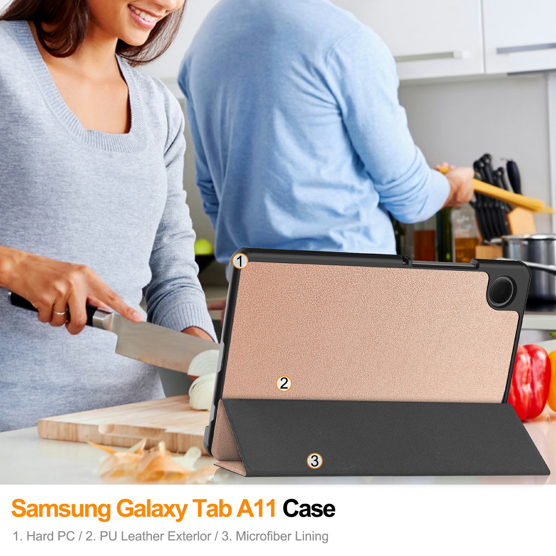 Samsung Galaxy Tab A11 Tri-Fold etui, Rose guld