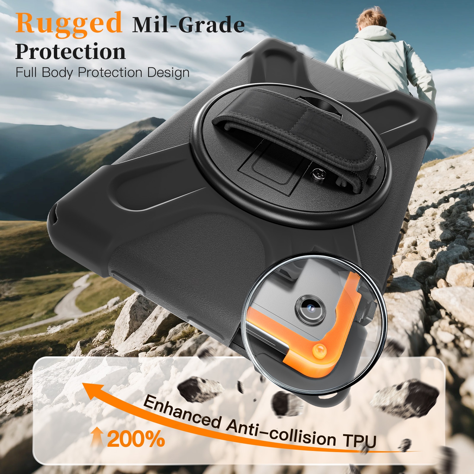 Samsung Galaxy Tab A11 Robust hybridskal med skulderrem Sort