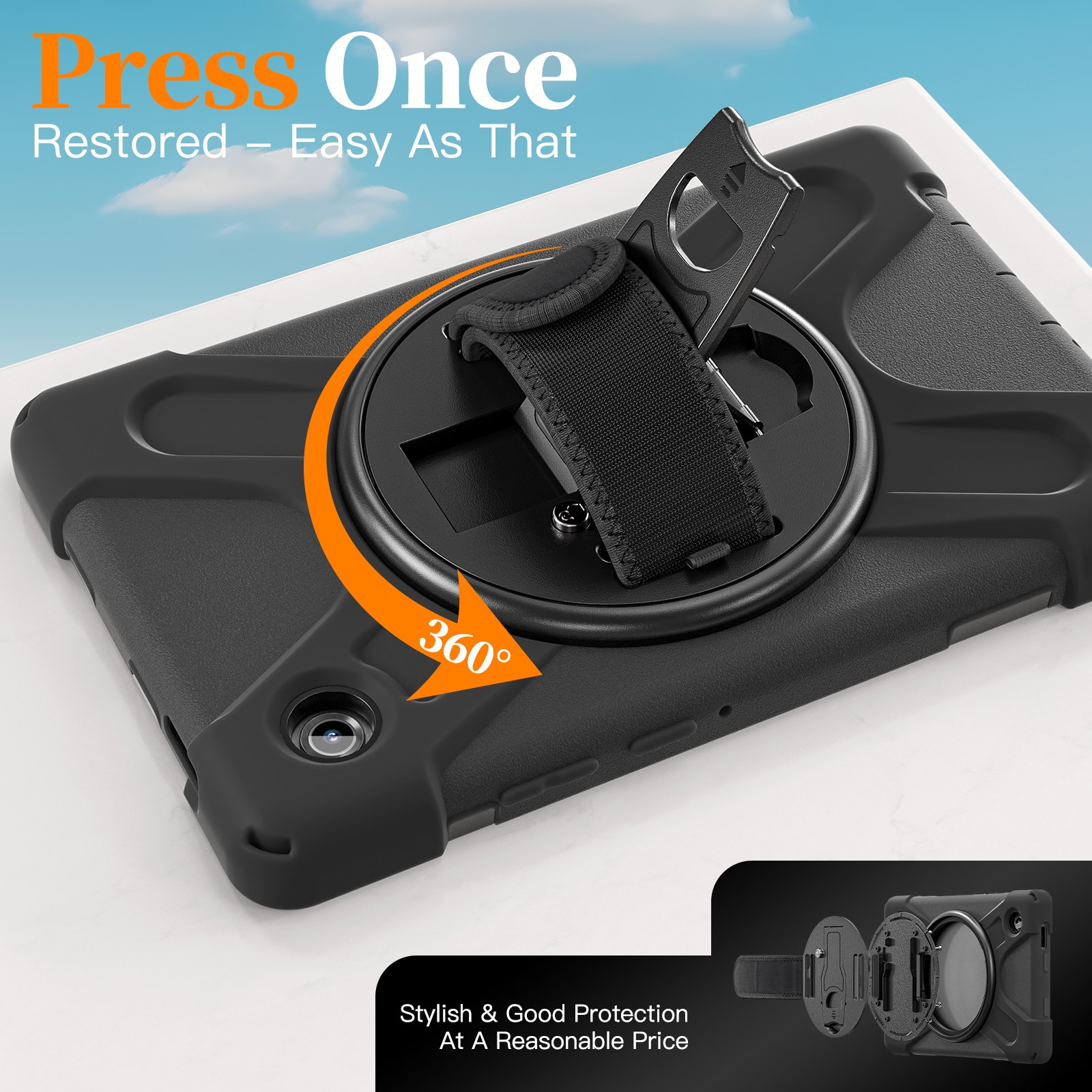 Samsung Galaxy Tab A11 Robust hybridskal med skulderrem Sort