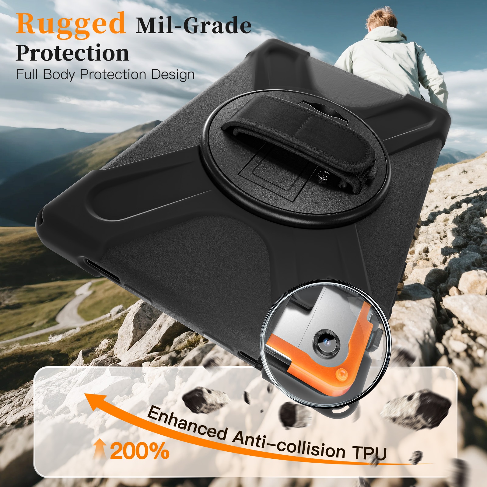 Samsung Galaxy Tab A11 Plus Robust hybridskal med skulderrem Sort