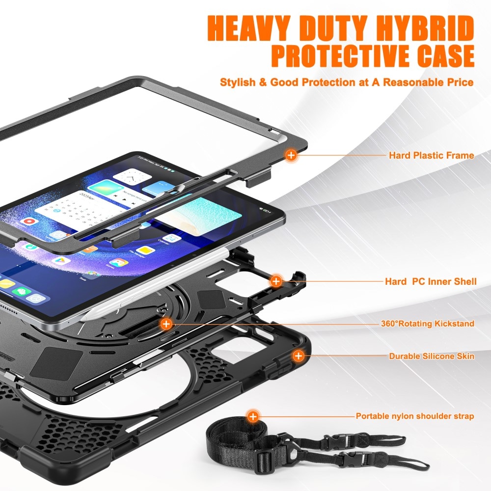 Xiaomi Pad 6 Robust hybridskal med skulderrem Sort