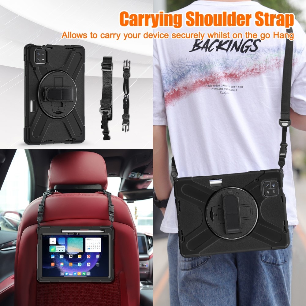 Xiaomi Pad 6 Robust hybridskal med skulderrem Sort