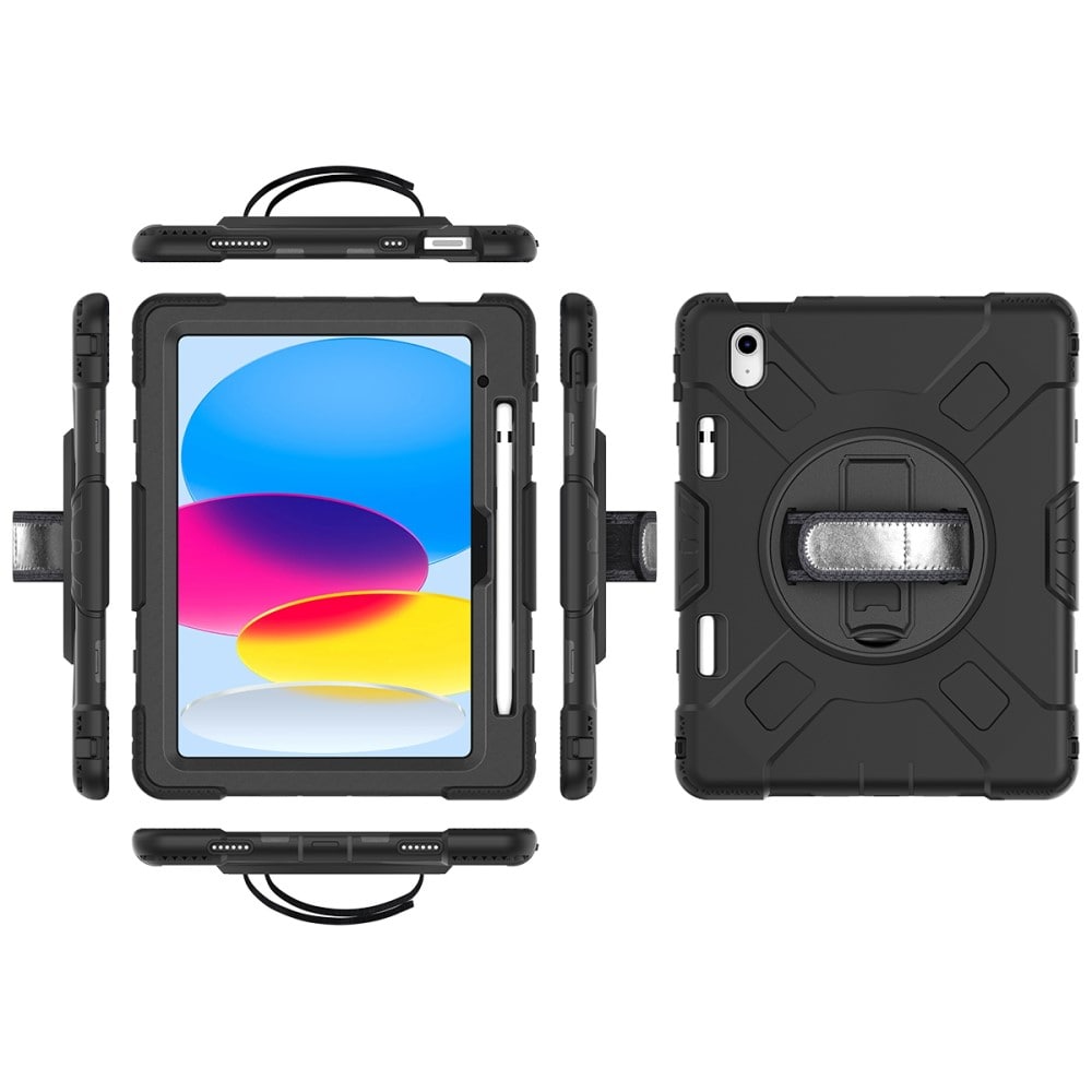 Apple iPad 11 11th Gen (2025) Robust hybridskal med skulderrem Sort