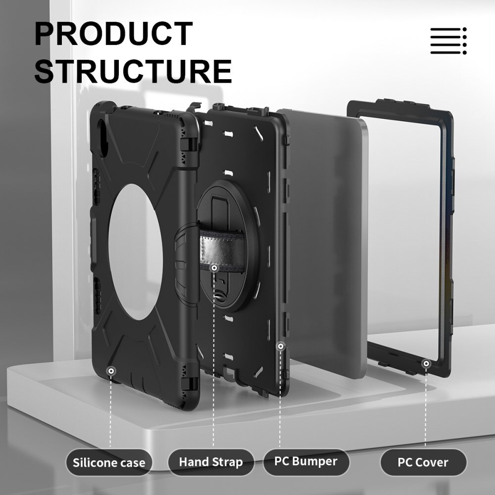 Apple iPad 11 11th Gen (2025) Robust hybridskal med skulderrem Sort