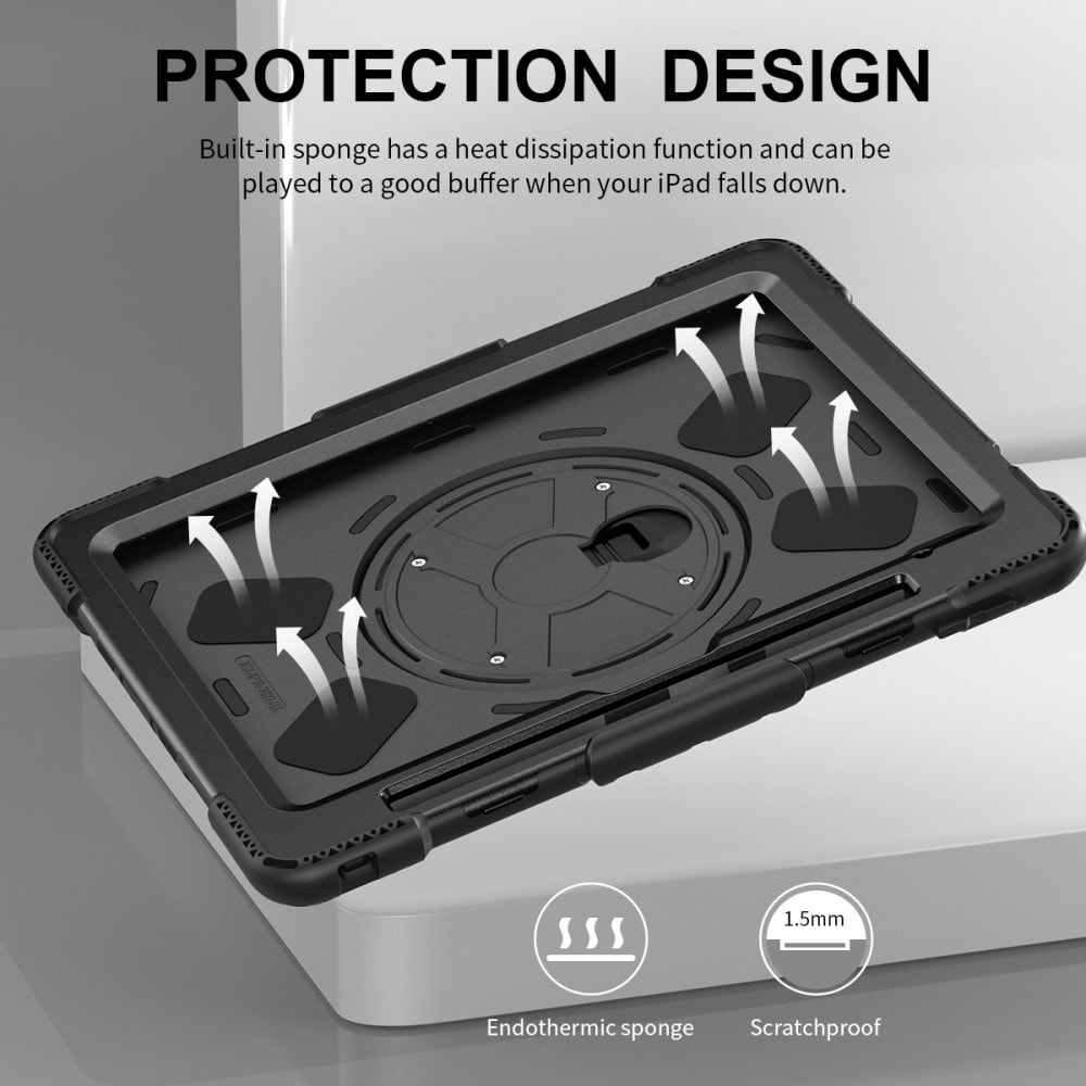 Apple iPad 11 11th Gen (2025) Robust hybridskal med skulderrem Sort