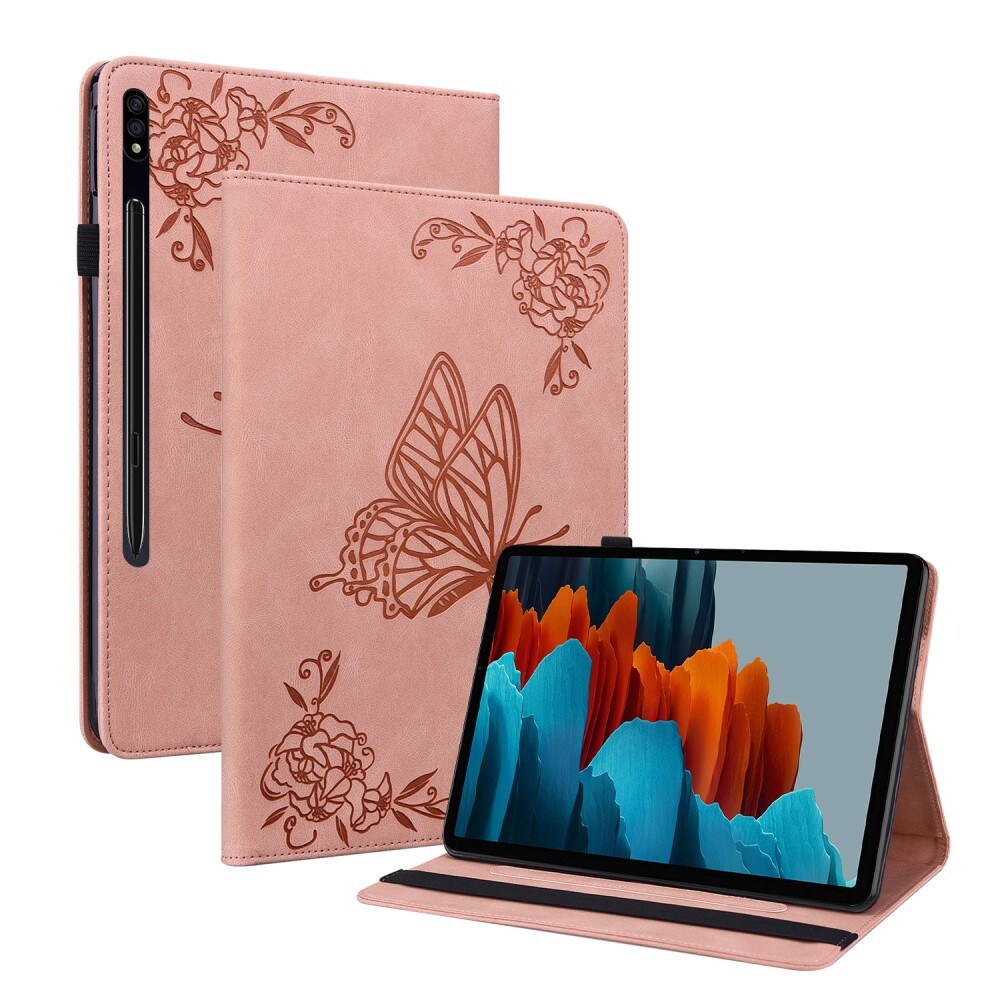 Samsung Galaxy Tab S9 Plus Etui med sommerfugle, Lyserød