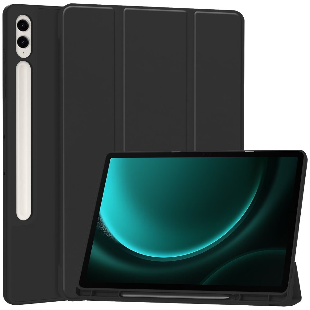 Samsung Galaxy Tab S9 FE Plus Tri-fold etui med penneholder, Sort