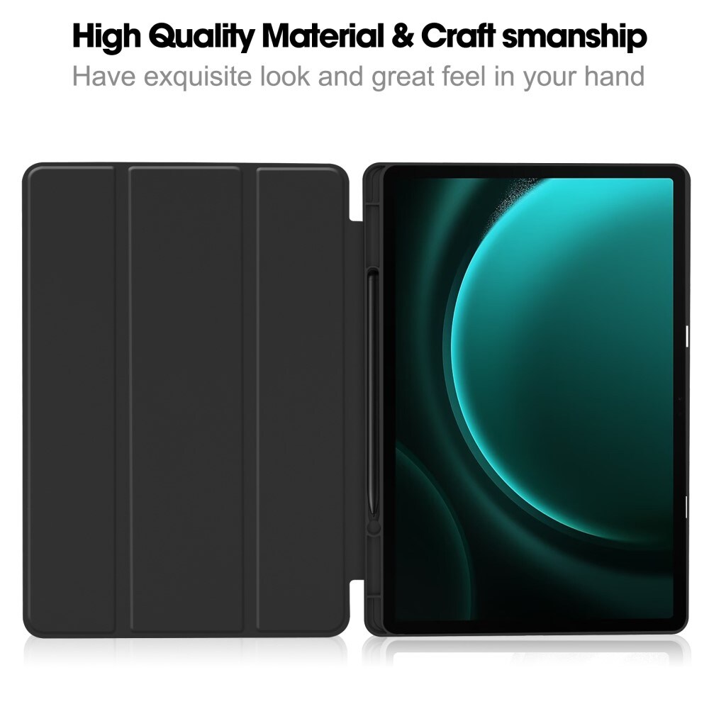 Samsung Galaxy Tab S9 FE Plus Tri-fold etui med penneholder, Sort
