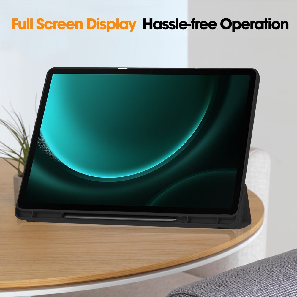 Samsung Galaxy Tab S9 FE Plus Tri-fold etui med penneholder, Sort