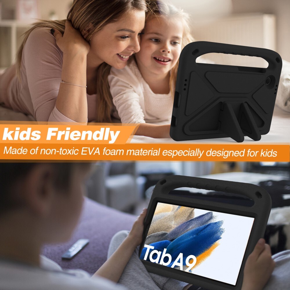 Samsung Galaxy Tab A9 Stødsikkert cover/etui med håndtag - Perfekt til børn, Sort