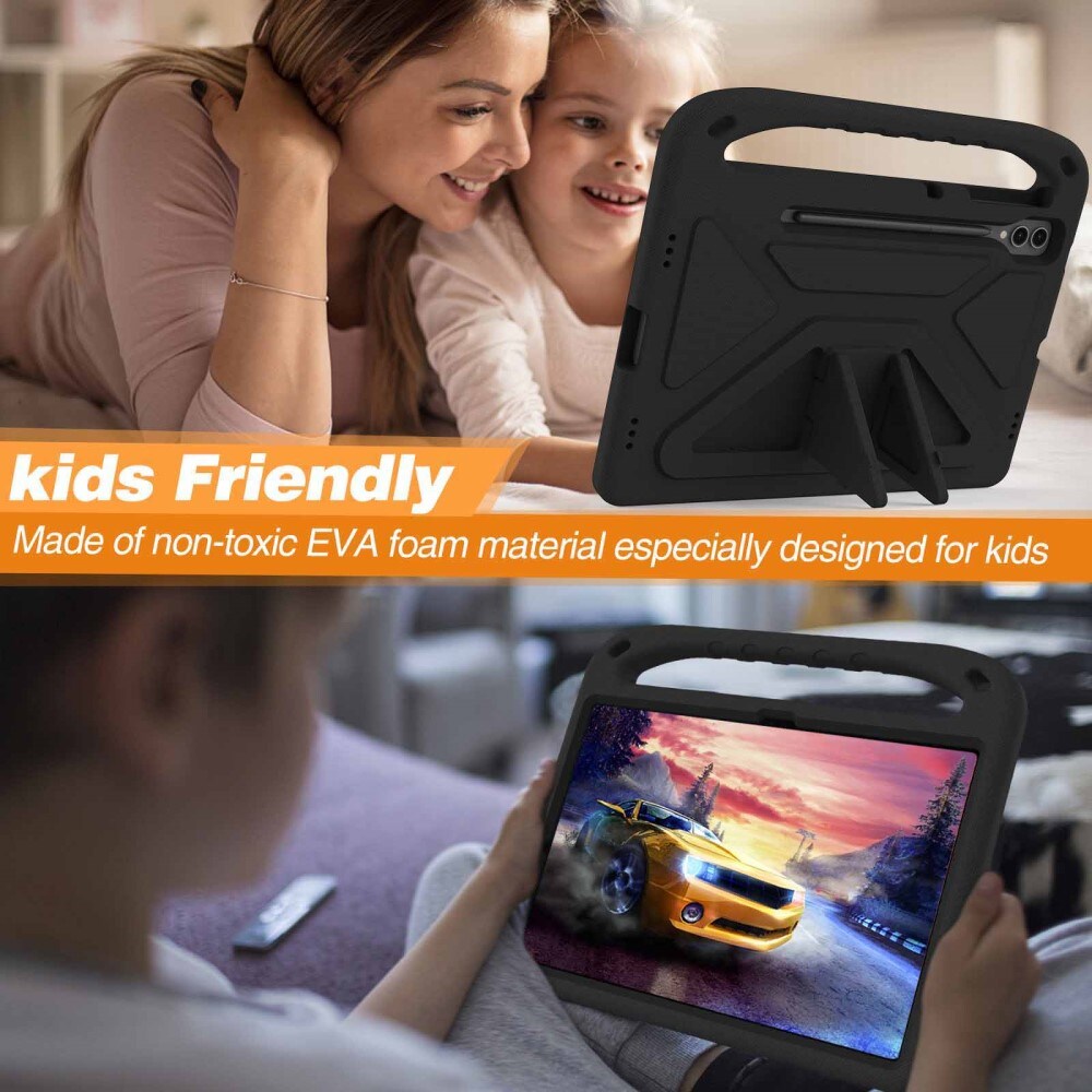 Samsung Galaxy Tab S9 FE Plus Stødsikkert cover/etui med håndtag - Perfekt til børn, Sort