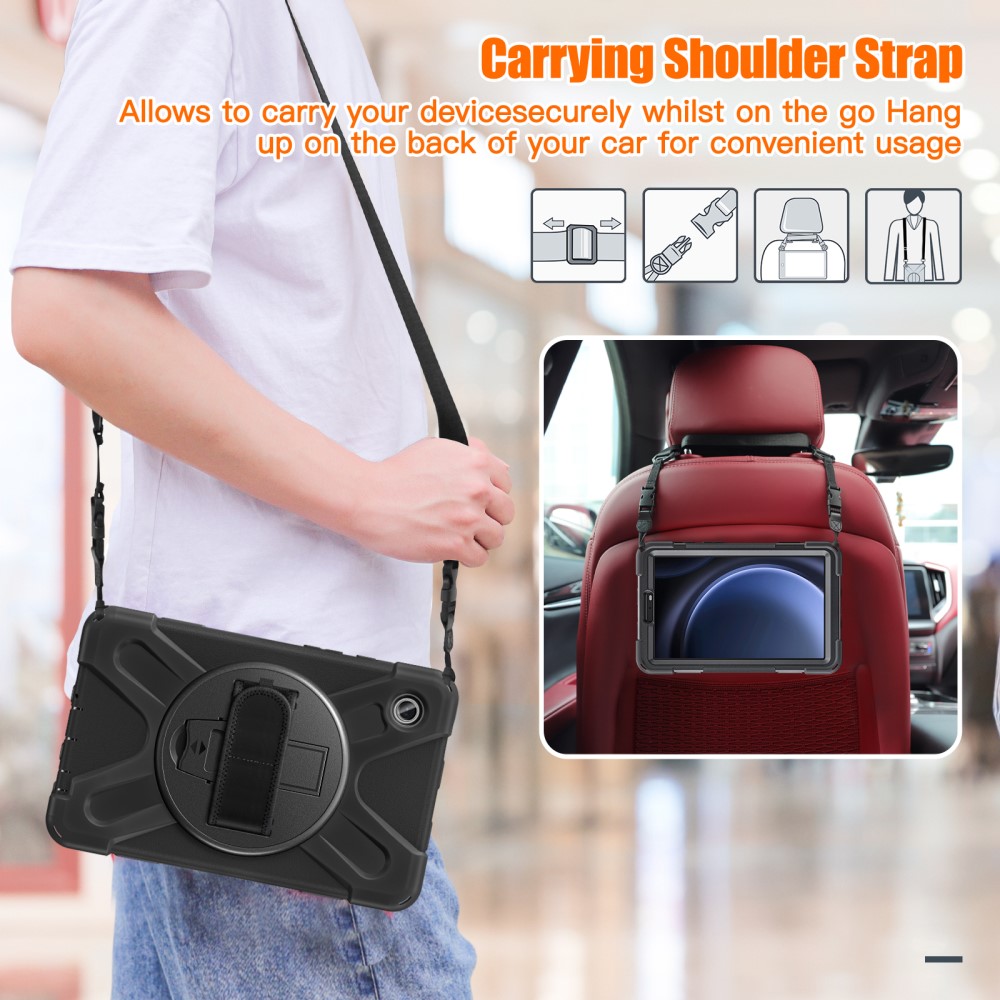 Samsung Galaxy Tab A9 Robust hybridskal med skulderrem Sort