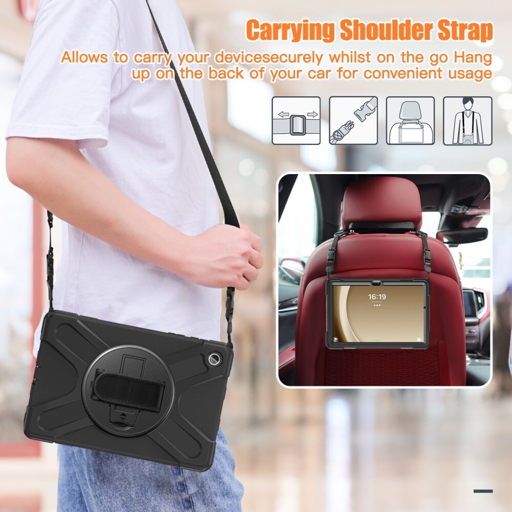 Samsung Galaxy Tab A9 Plus Robust hybridskal med skulderrem Sort