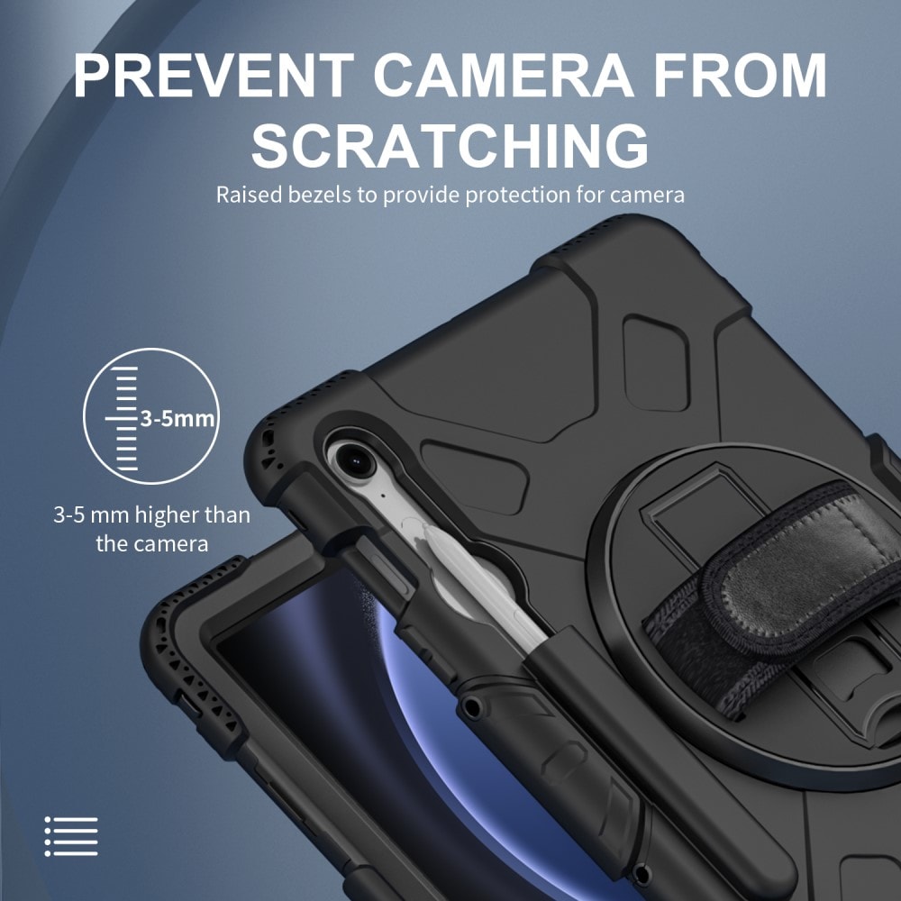 Samsung Galaxy Tab S9 Robust hybridskal med skulderrem Sort