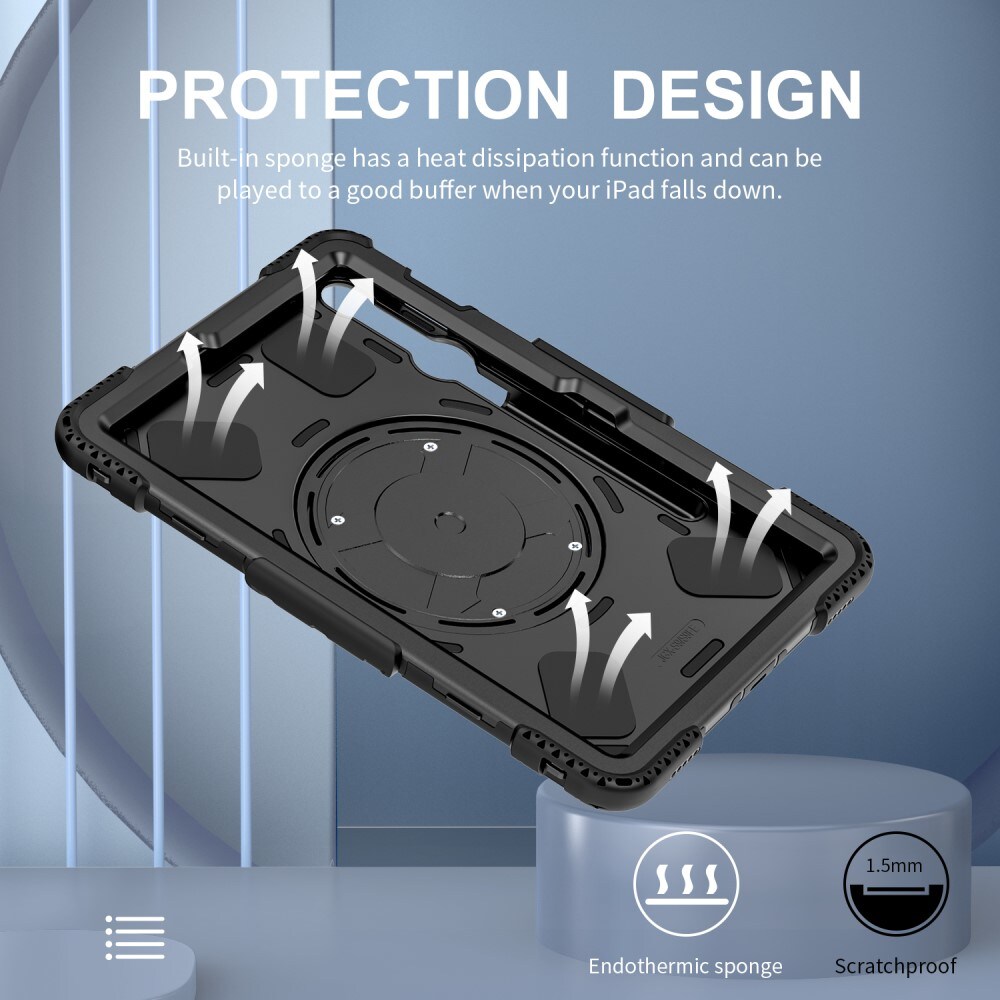 Samsung Galaxy Tab S9 Robust hybridskal med skulderrem Sort