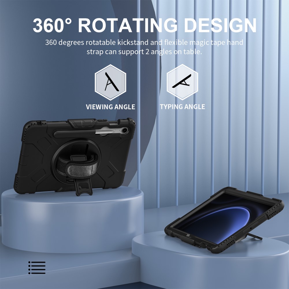 Samsung Galaxy Tab S9 Robust hybridskal med skulderrem Sort