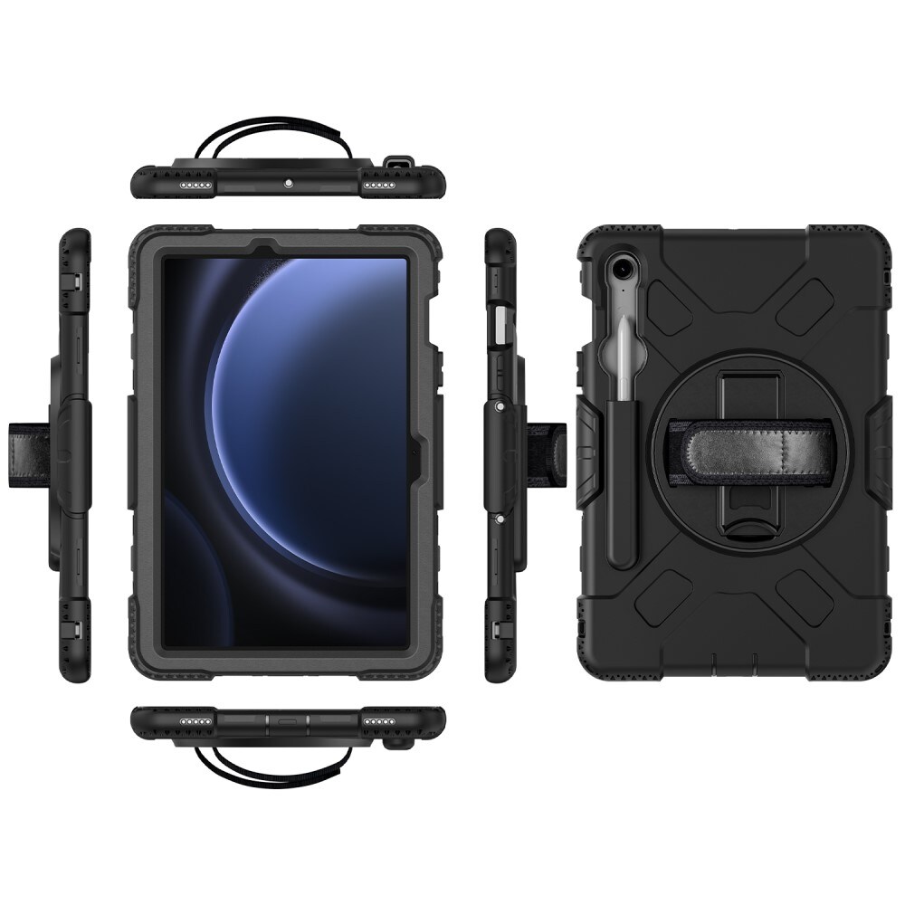 Samsung Galaxy Tab S9 Robust hybridskal med skulderrem Sort