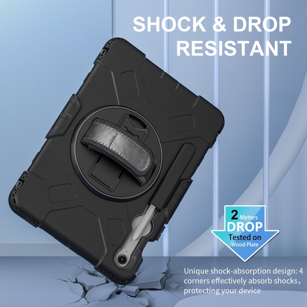 Samsung Galaxy Tab S9 Robust hybridskal med skulderrem Sort