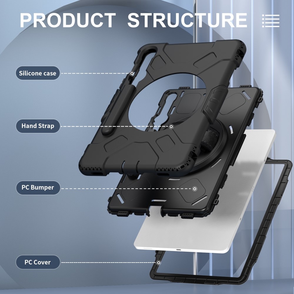 Samsung Galaxy Tab S9 Robust hybridskal med skulderrem Sort