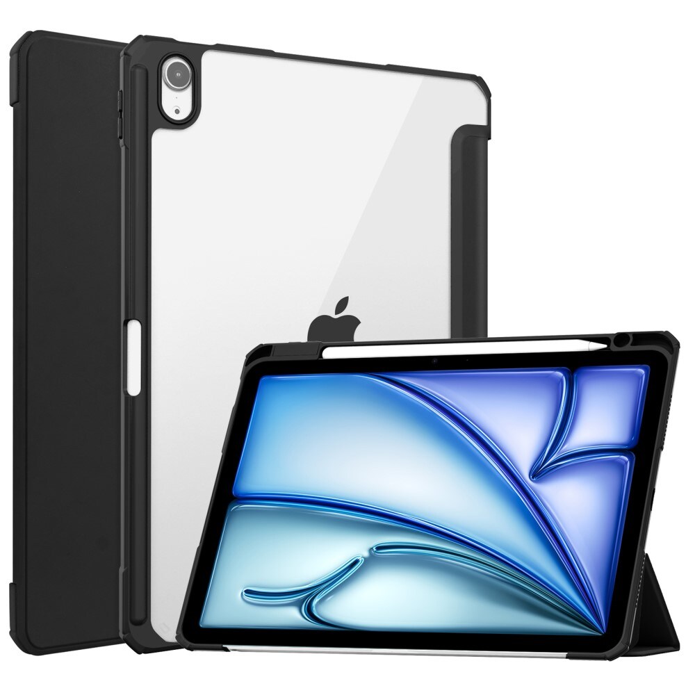 Apple iPad Air 11 7th Gen (2025) Tri-fold etui med penneholder, Sort/gennemsigtig