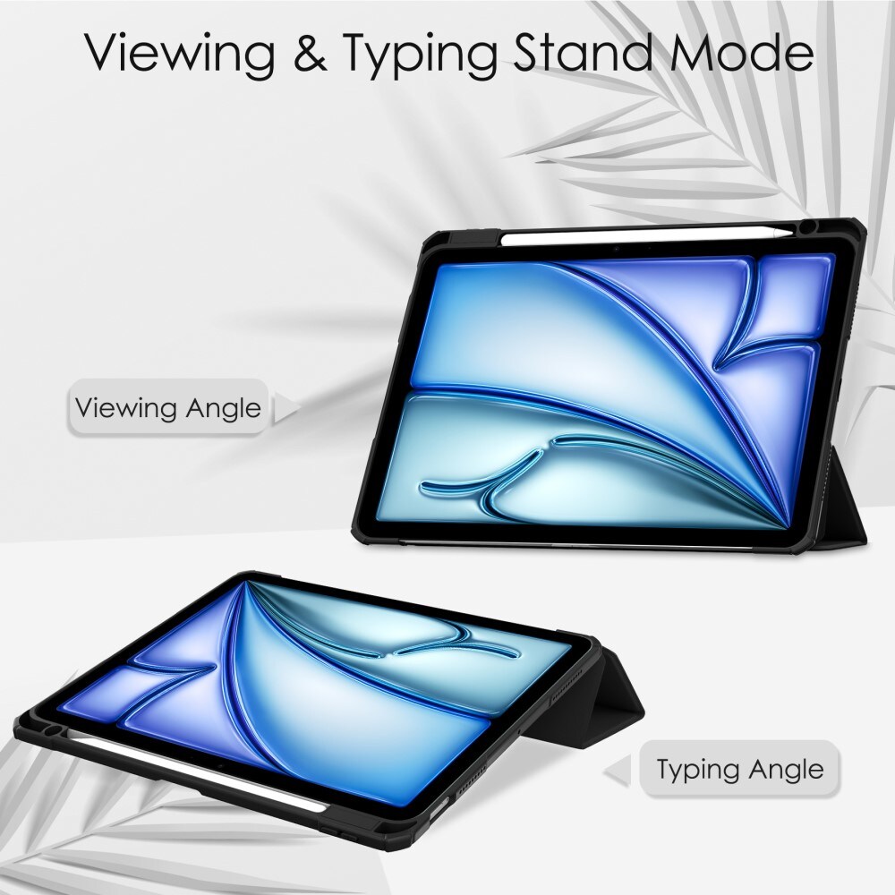 Apple iPad Air 11 7th Gen (2025) Tri-fold etui med penneholder, Sort/gennemsigtig