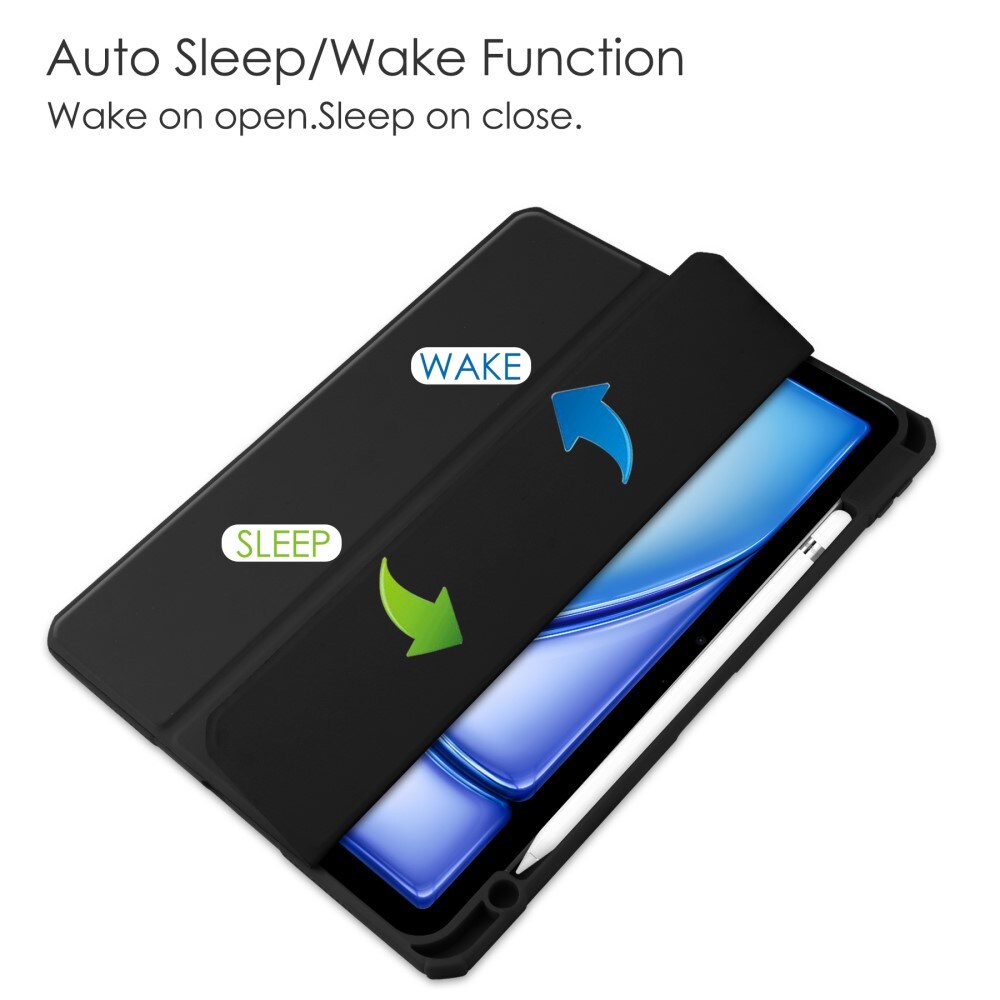 Apple iPad Air 11 7th Gen (2025) Tri-fold etui med penneholder, Sort/gennemsigtig