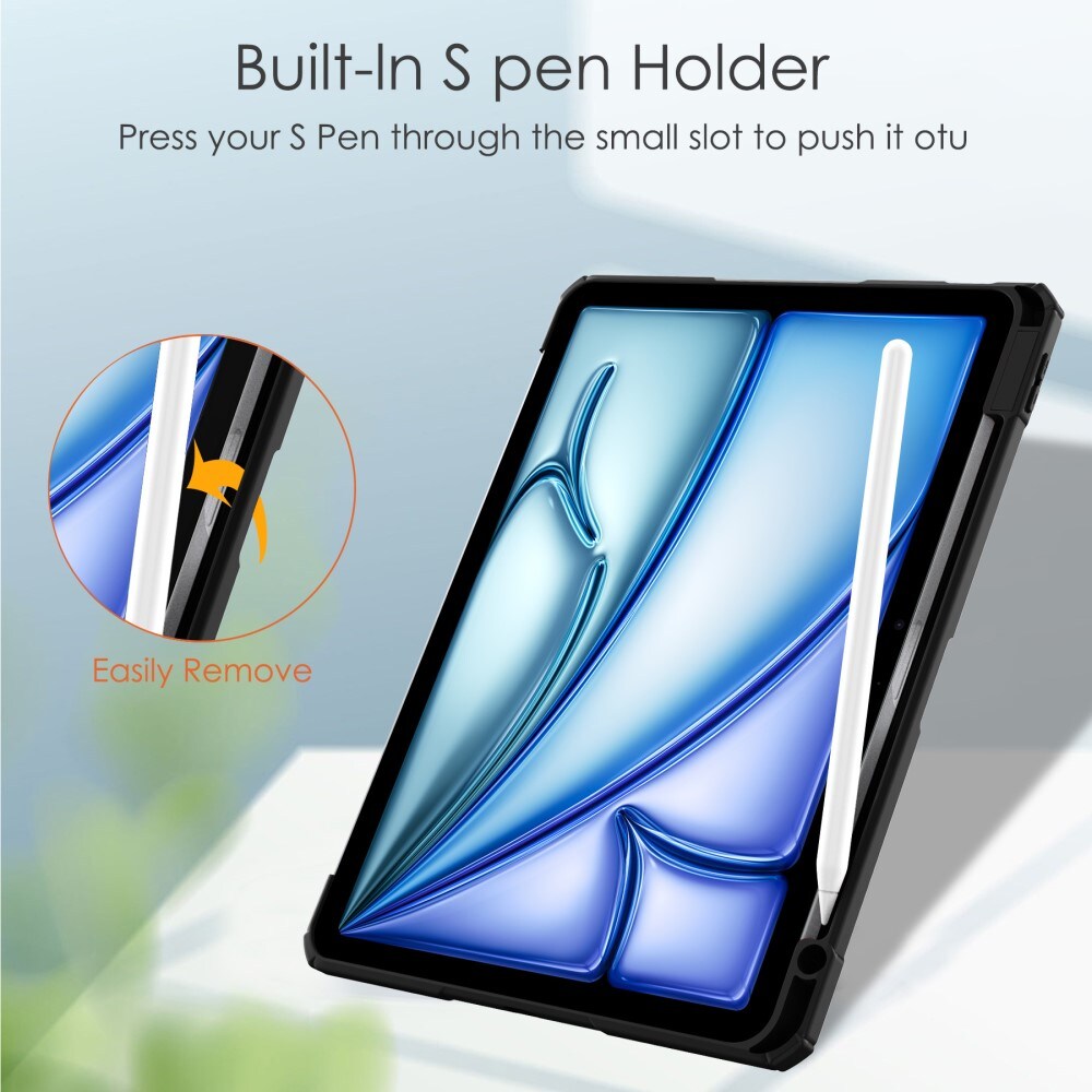 Apple iPad Air 11 7th Gen (2025) Tri-fold etui med penneholder, Sort/gennemsigtig