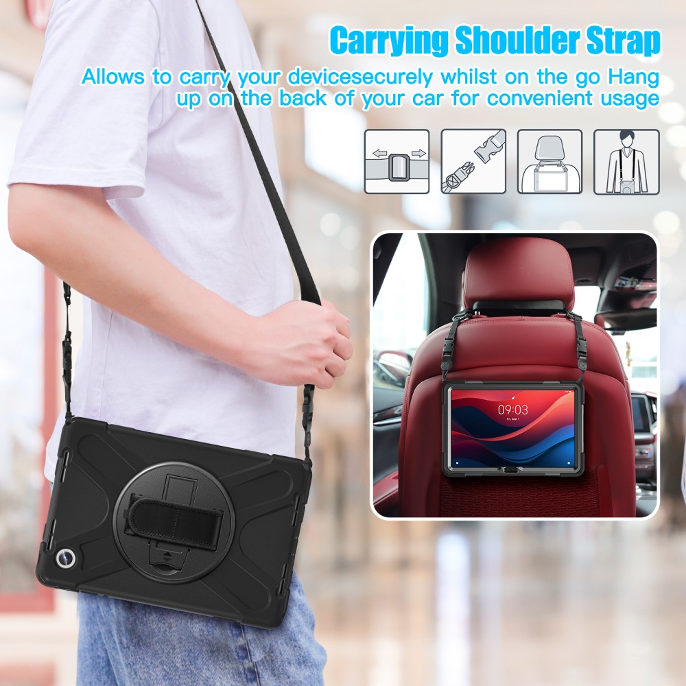  Lenovo Tab M11 Robust hybridskal med skulderrem Sort