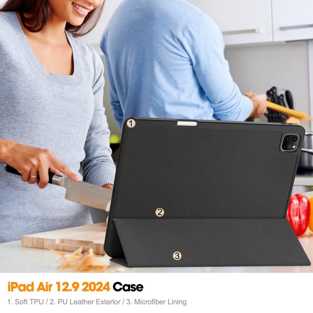 Apple iPad Air 13 (2024) Tri-fold etui med penneholder, Sort