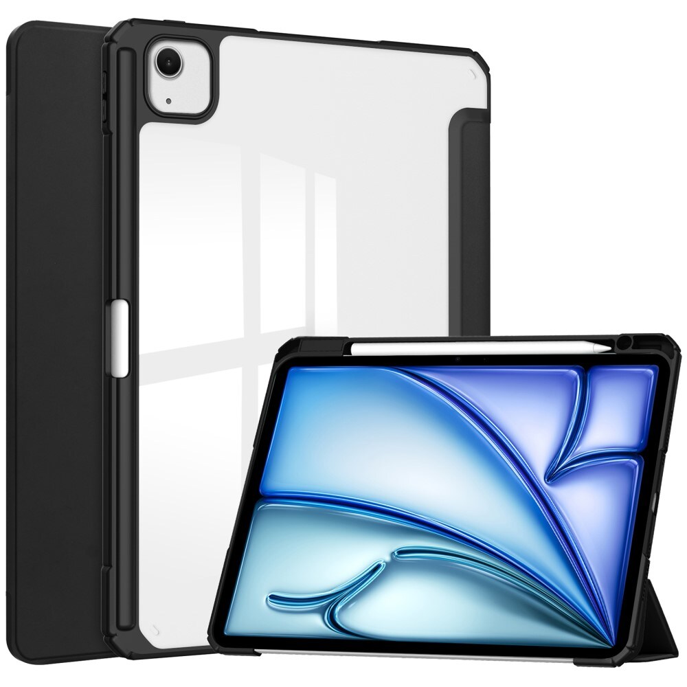 Apple iPad Air 13 (2024) Tri-fold etui med penneholder, Sort/gennemsigtig