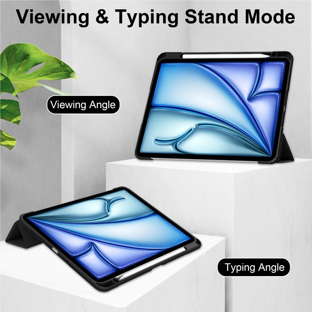 Apple iPad Air 13 2nd Gen (2025) Tri-fold etui med penneholder, Sort/gennemsigtig