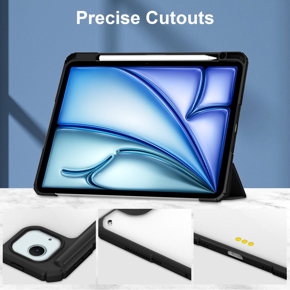 Apple iPad Air 13 2nd Gen (2025) Tri-fold etui med penneholder, Sort/gennemsigtig