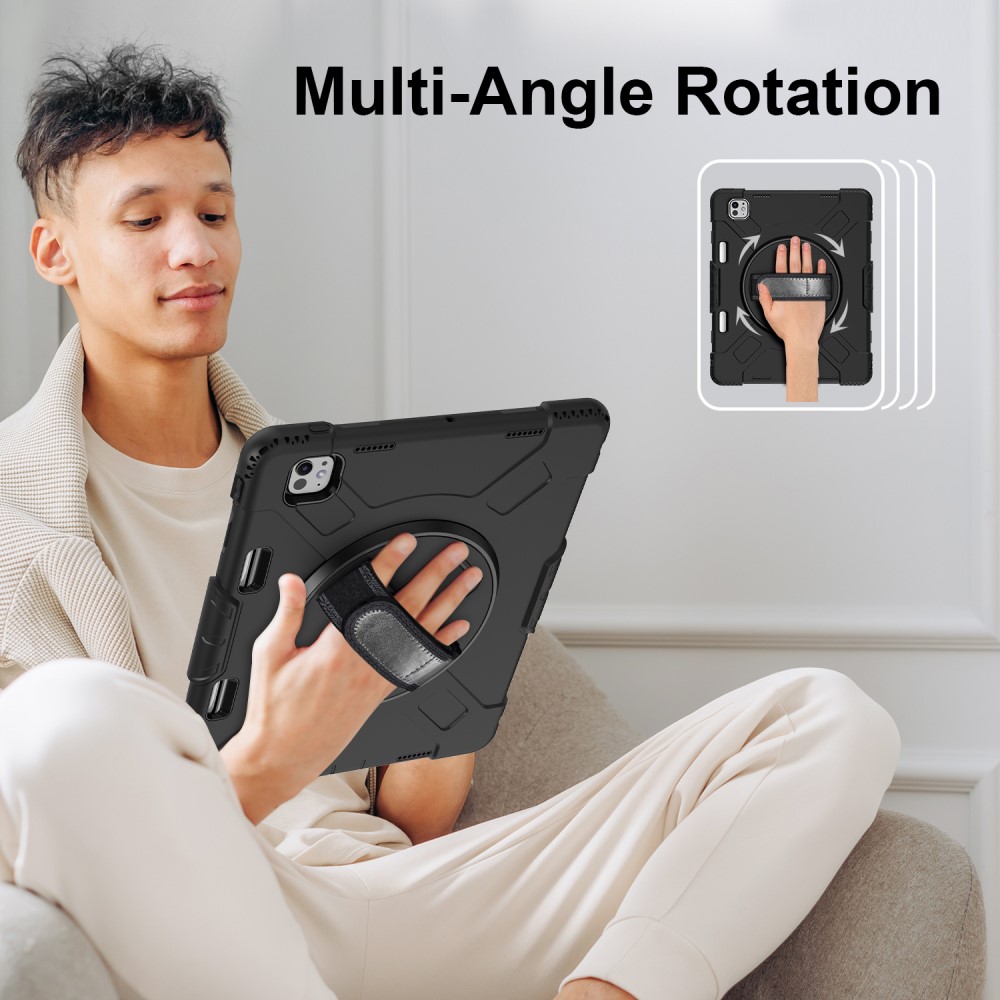 Apple iPad Pro 13 8th Gen (2025) Robust hybridskal med skulderrem Sort