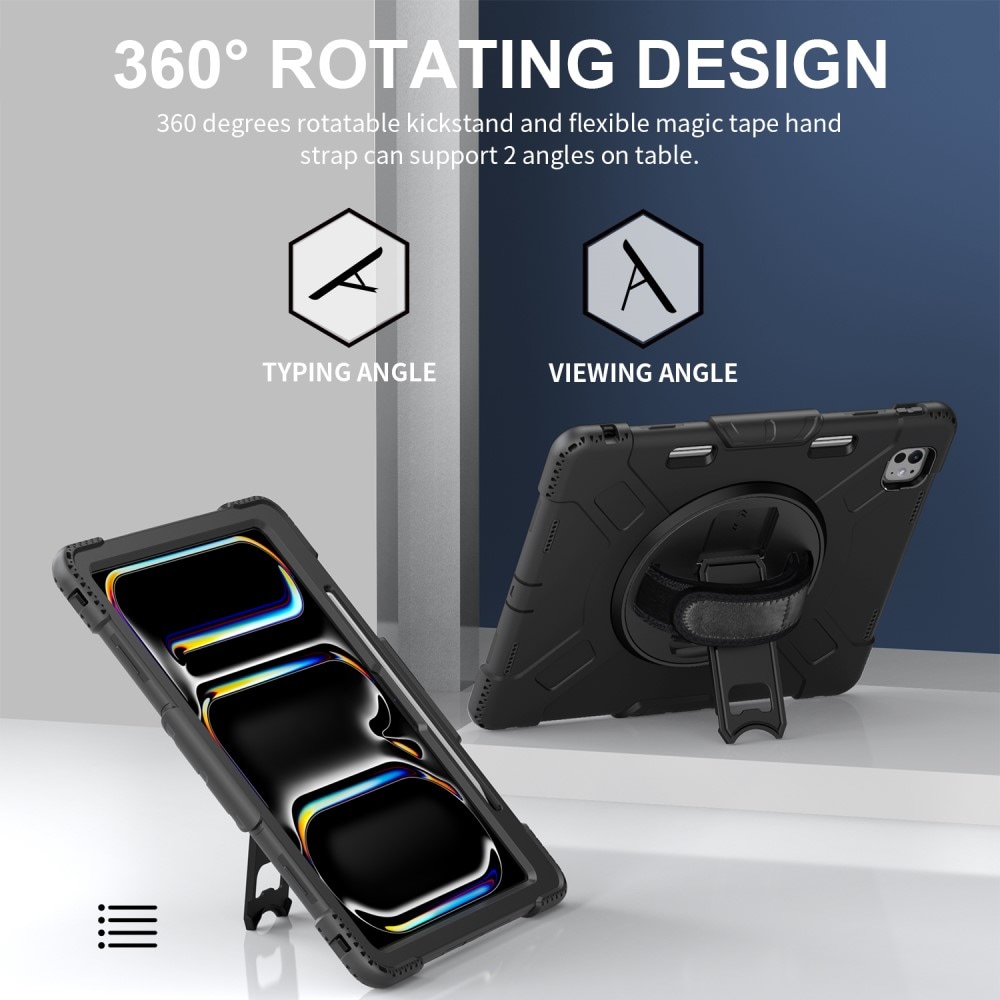 Apple iPad Pro 13 8th Gen (2025) Robust hybridskal med skulderrem Sort