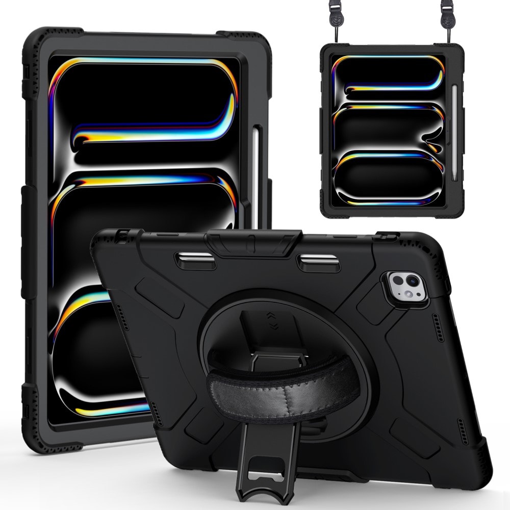 Apple iPad Pro 13 8th Gen (2025) Robust hybridskal med skulderrem Sort