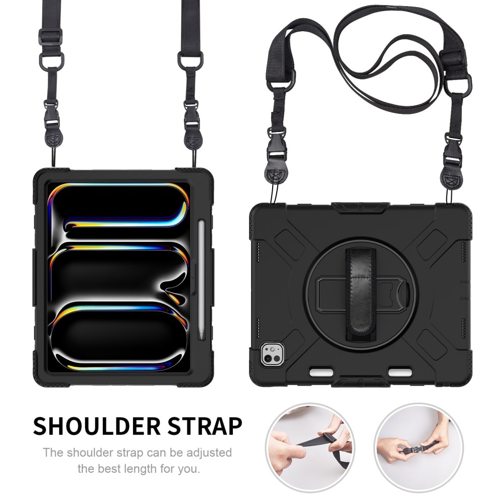 Apple iPad Pro 13 8th Gen (2025) Robust hybridskal med skulderrem Sort
