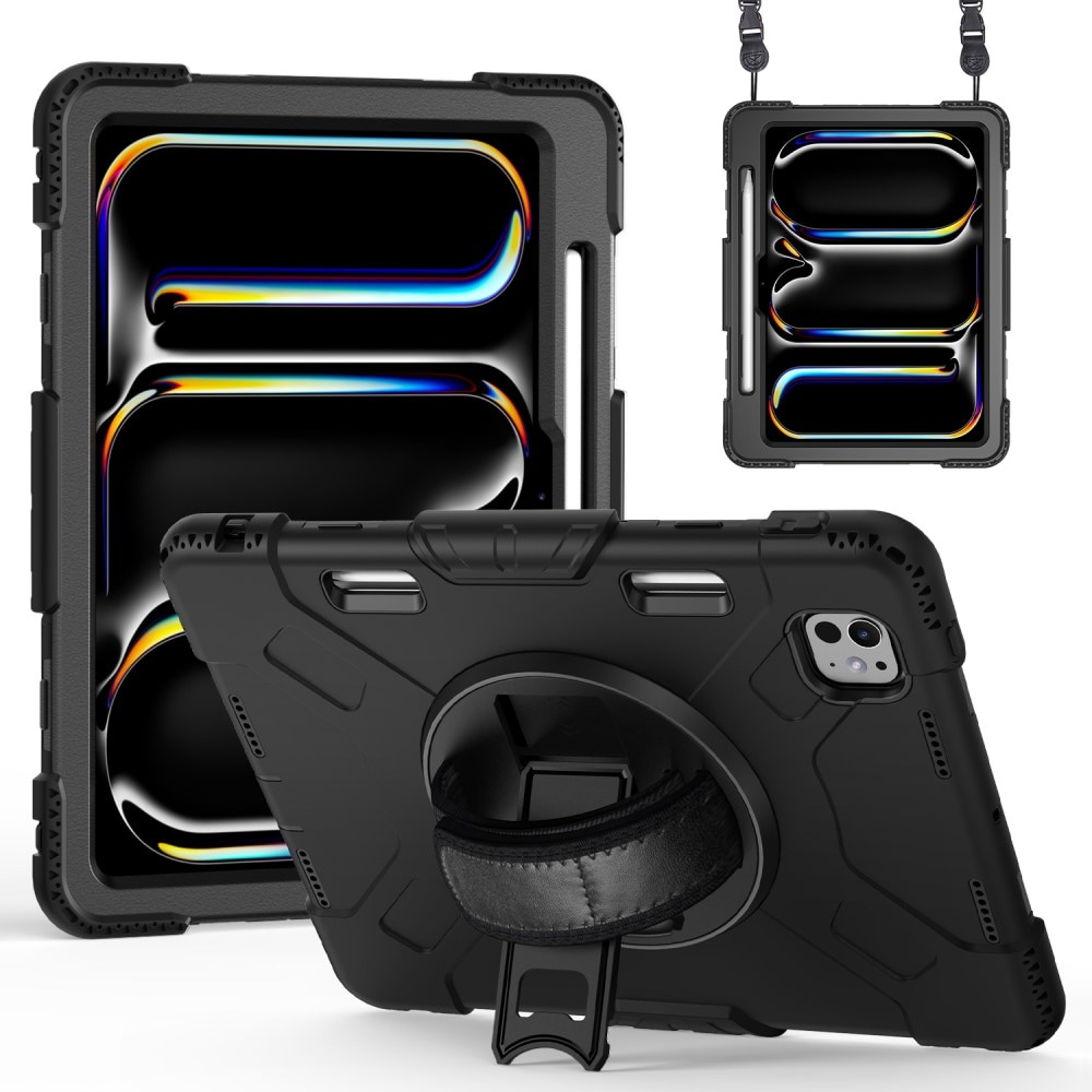Apple iPad Pro 11 5th Gen (2024) Robust hybridskal med skulderrem Sort