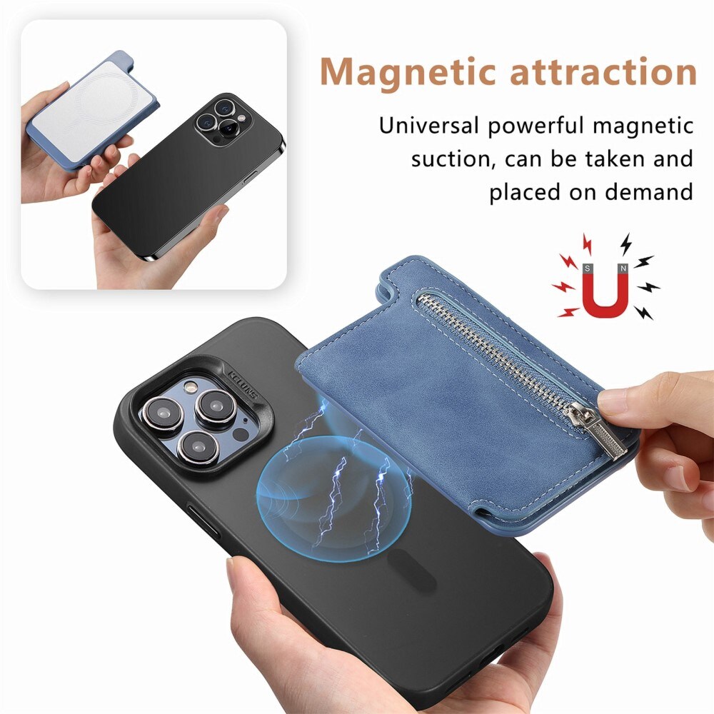 MagSafe pung med lynlås og stander, Blå