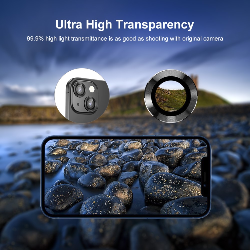 iPhone 14 Linsebeskytter i glas og aluminium, Sort