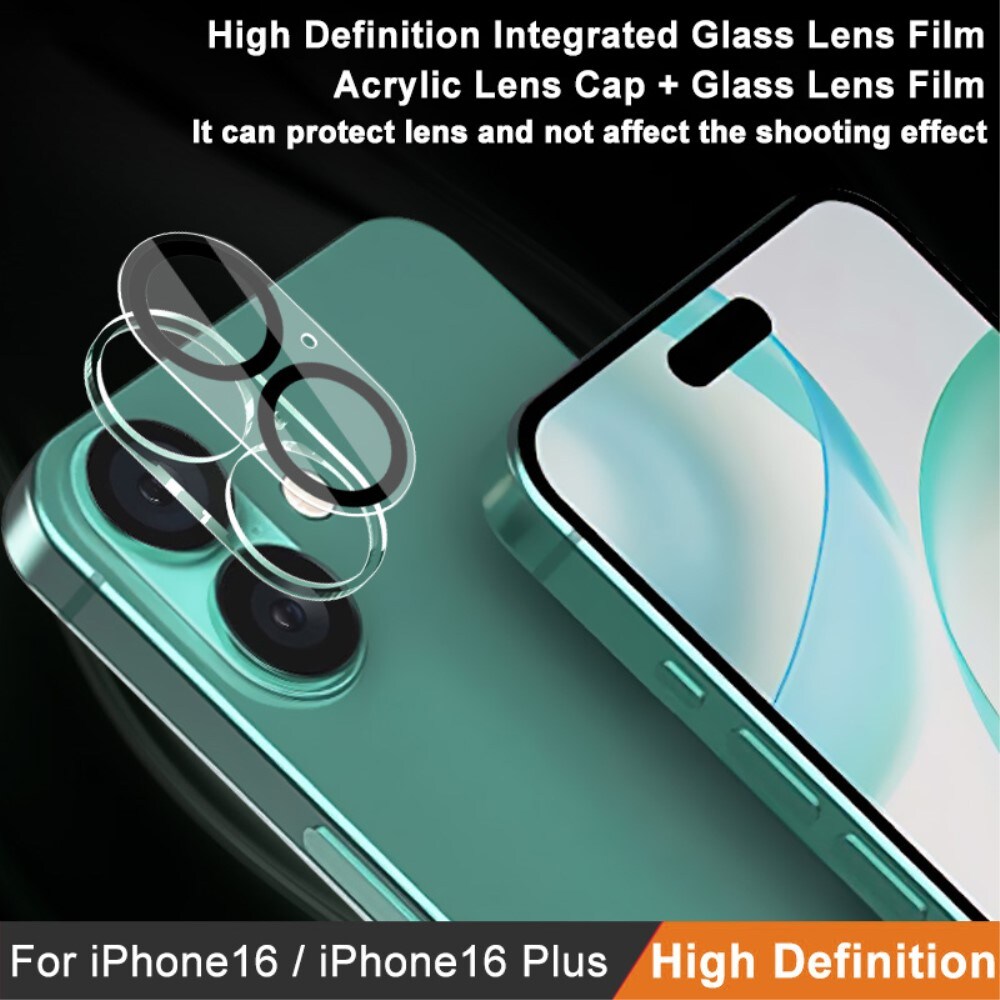 iPhone 16 Plus Kamerabeskyttelse i glas, Gennemsigtig