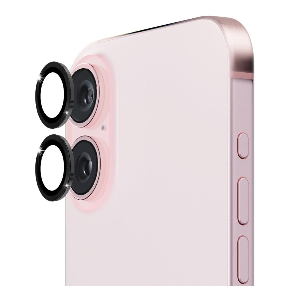 iPhone 16 Plus Linsebeskytter i glas og aluminium, Sort
