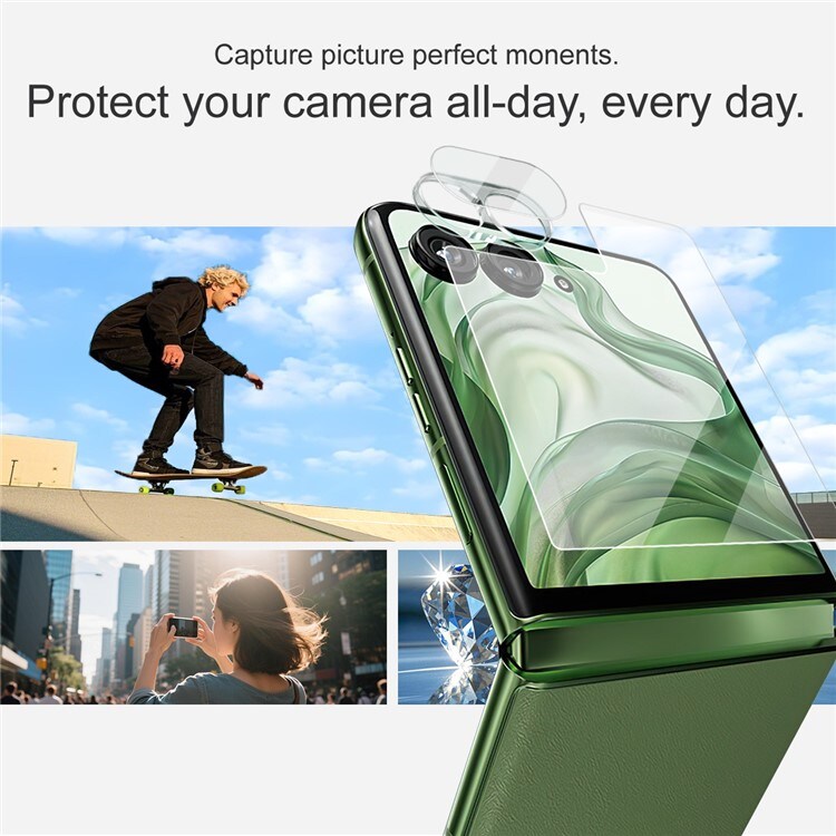 Motorola Razr 60 Ultra Ydre skærmbeskytter & linsebeskyttelse i hærdet glas, Gennemsigtig