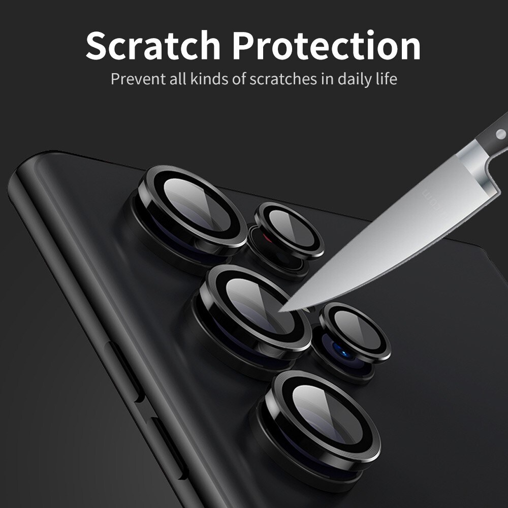 Samsung Galaxy S25 Ultra Linsebeskytter i glas og aluminium, Sort