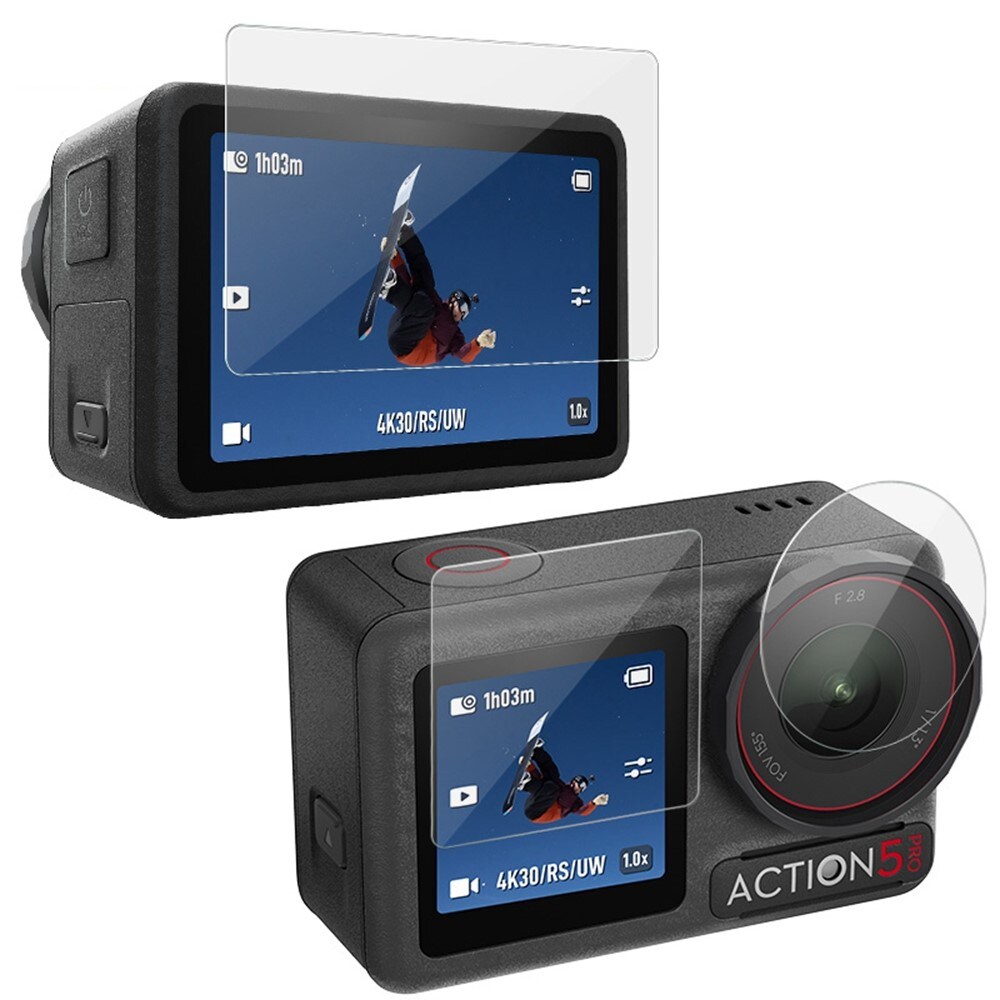 DJI Osmo Action 5 Pro heldækkende skærmbeskytter + linsebeskytter i hærdet glas