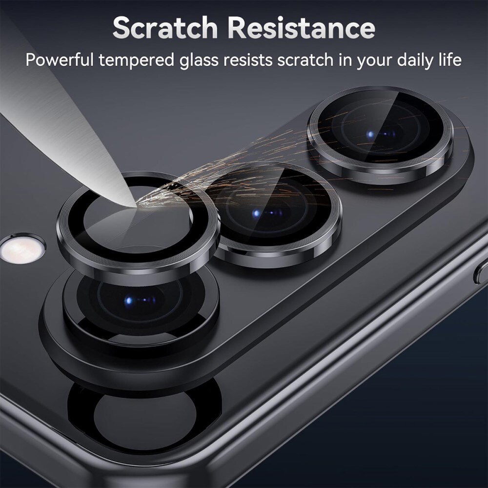 Samsung Galaxy Z Fold 7 Linsebeskytter i glas og aluminium, Sort