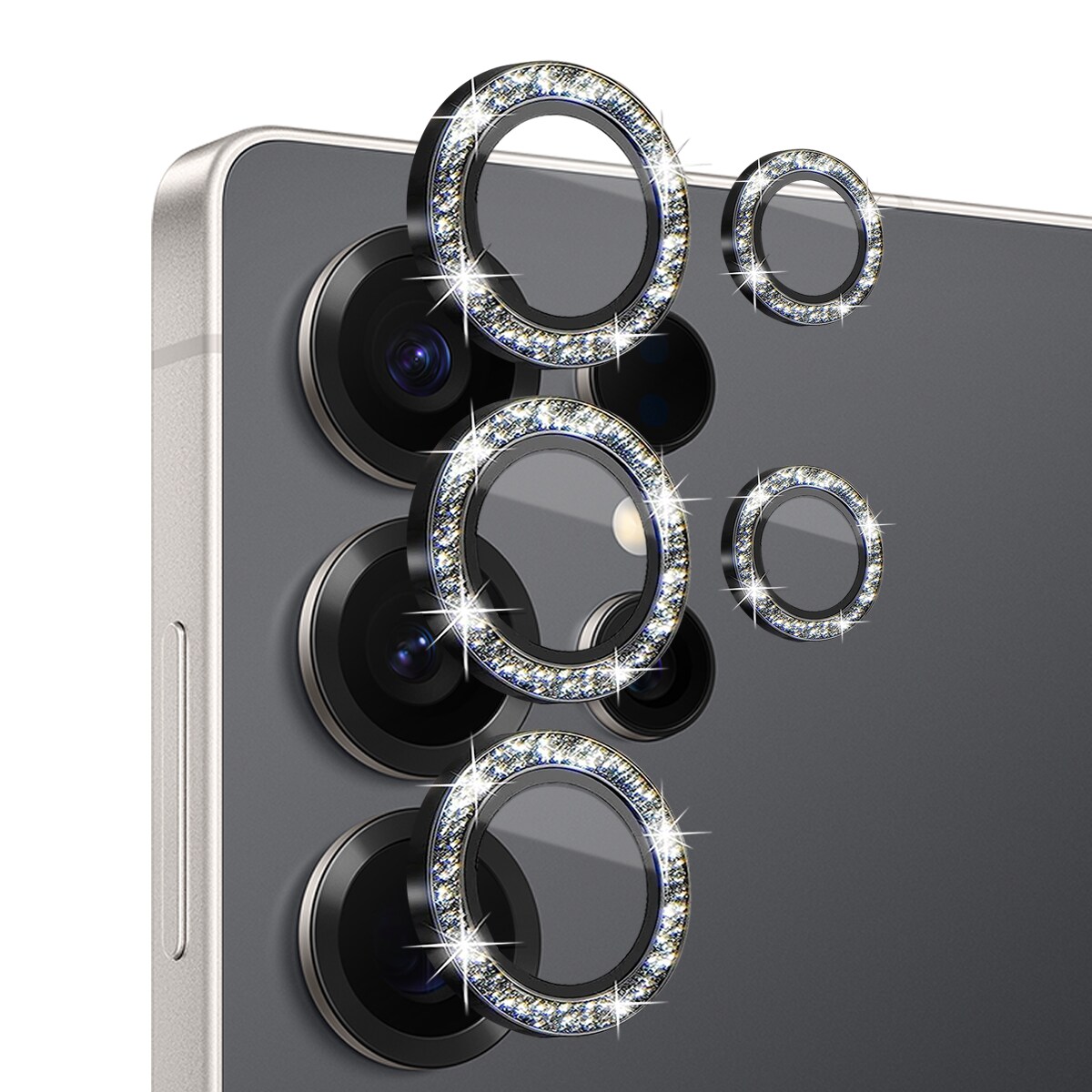 Samsung Galaxy S25 Ultra Glitrende linsebeskytter i hærdet glas Sort