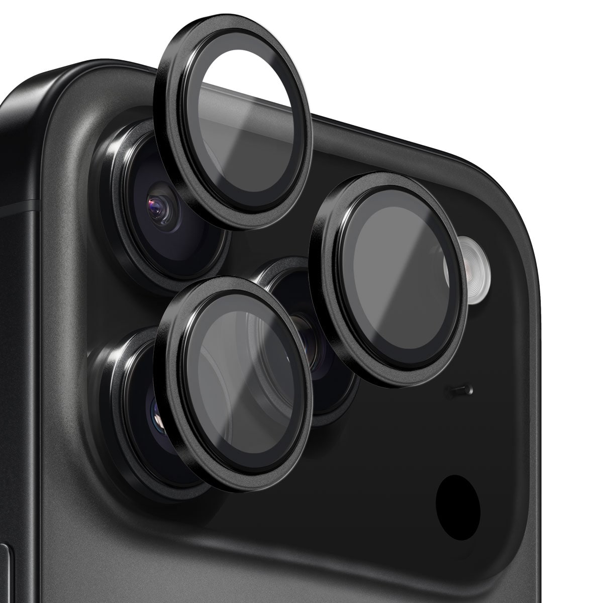 iPhone 17 Pro Max Linsebeskytter i hærdet glas med aluminiumsramme Sort