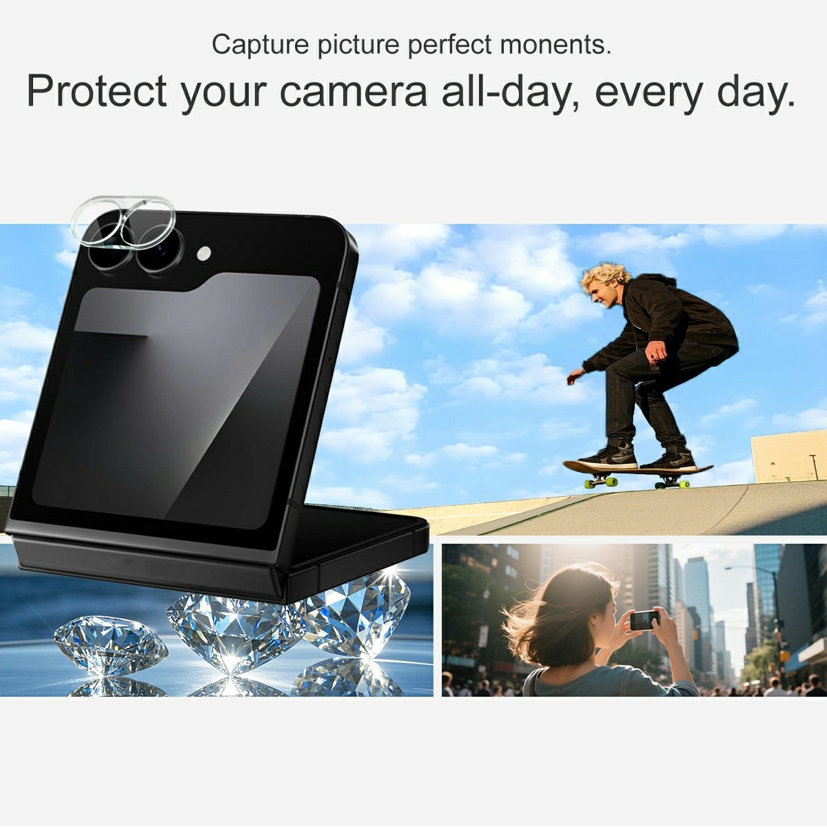 Samsung Galaxy Z Flip 7 FE Kamerabeskyttelse i glas, Gennemsigtig