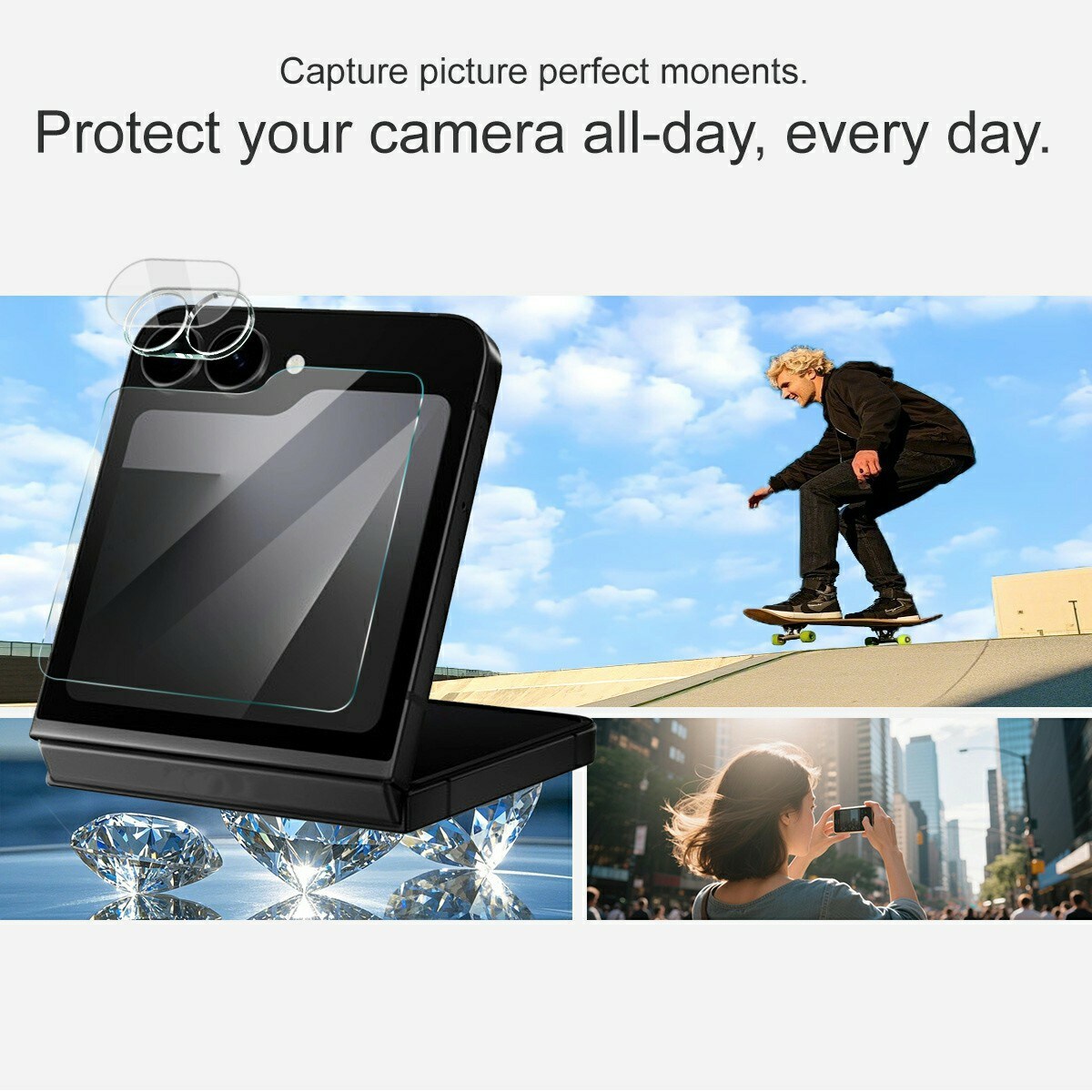 Samsung Galaxy Z Flip 7 FE Ydre skærmbeskytter & linsebeskyttelse i hærdet glas, Gennemsigtig